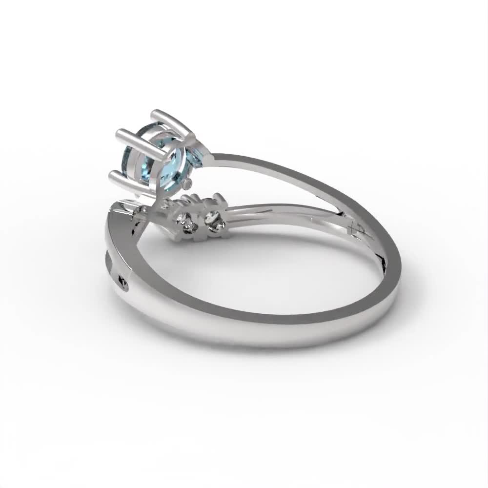 0.85 ct Brilliant Round Cut Designer Genuine Flawless Natural Sky Blue  Topaz Stone 14K 18K White Gold Three-Stone Ring